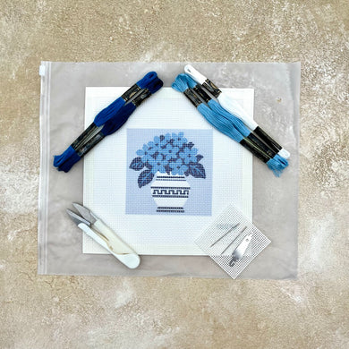 Blue Poppy- Blue Toile Vase Needlepoint