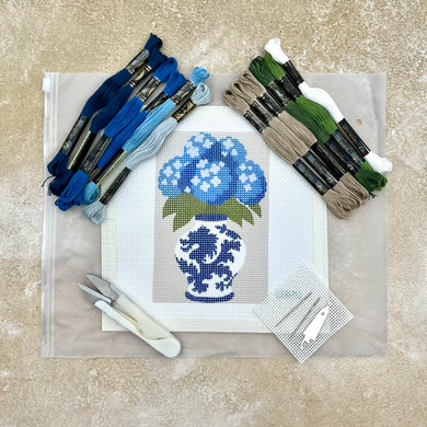 Blue Poppy- Vase &amp; Blue Flowers Needlepoint