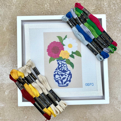 Blue Poppy- Vase &amp; Colorful Flowers Needlepoint