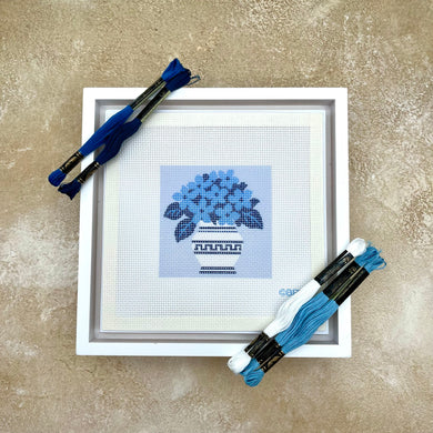 Blue Poppy- Blue Toile Vase Needlepoint