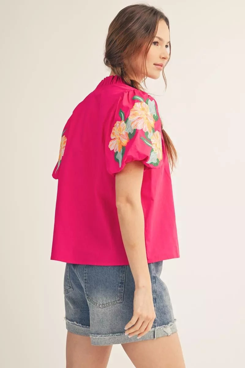 Jodifl-Embroidered Puff Sleeve Top
