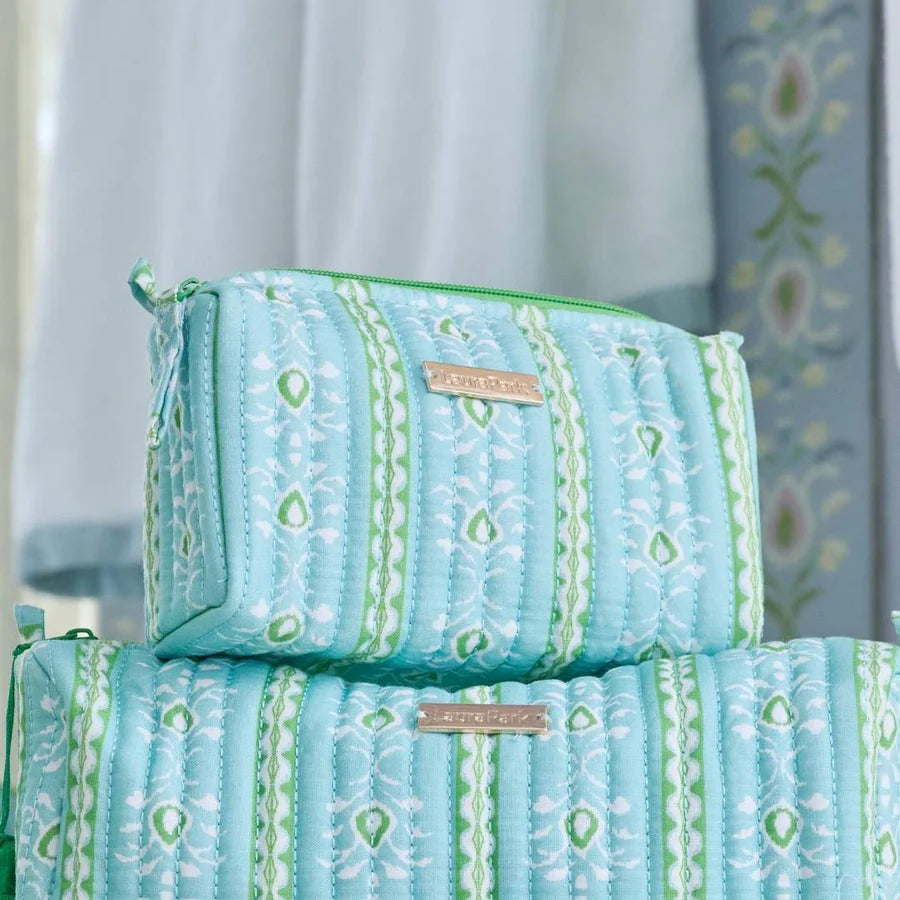 Laura Park Rosemary Strip Blue Signature Small Cosmetic Bag