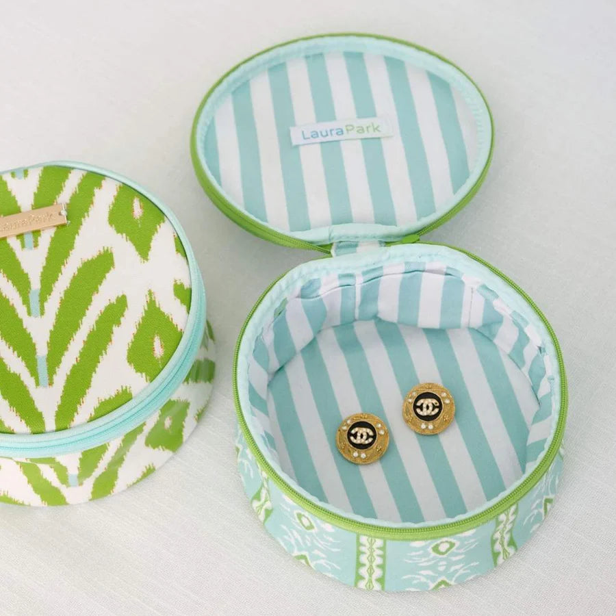 Laura Park Rosemary Stripe Blue Round Jewelry Case