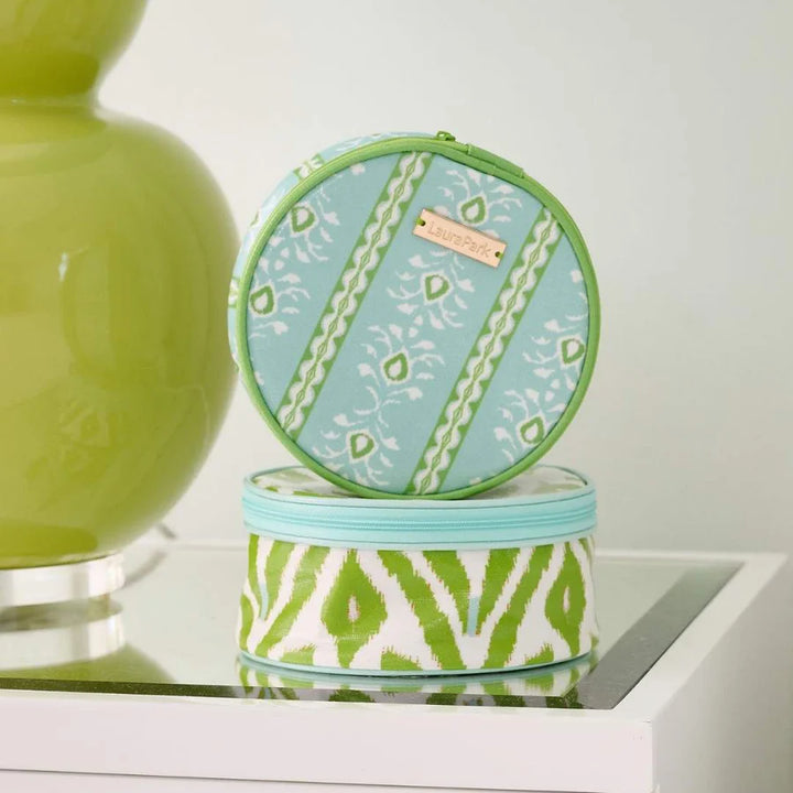 Laura Park Rosemary Stripe Blue Round Jewelry Case
