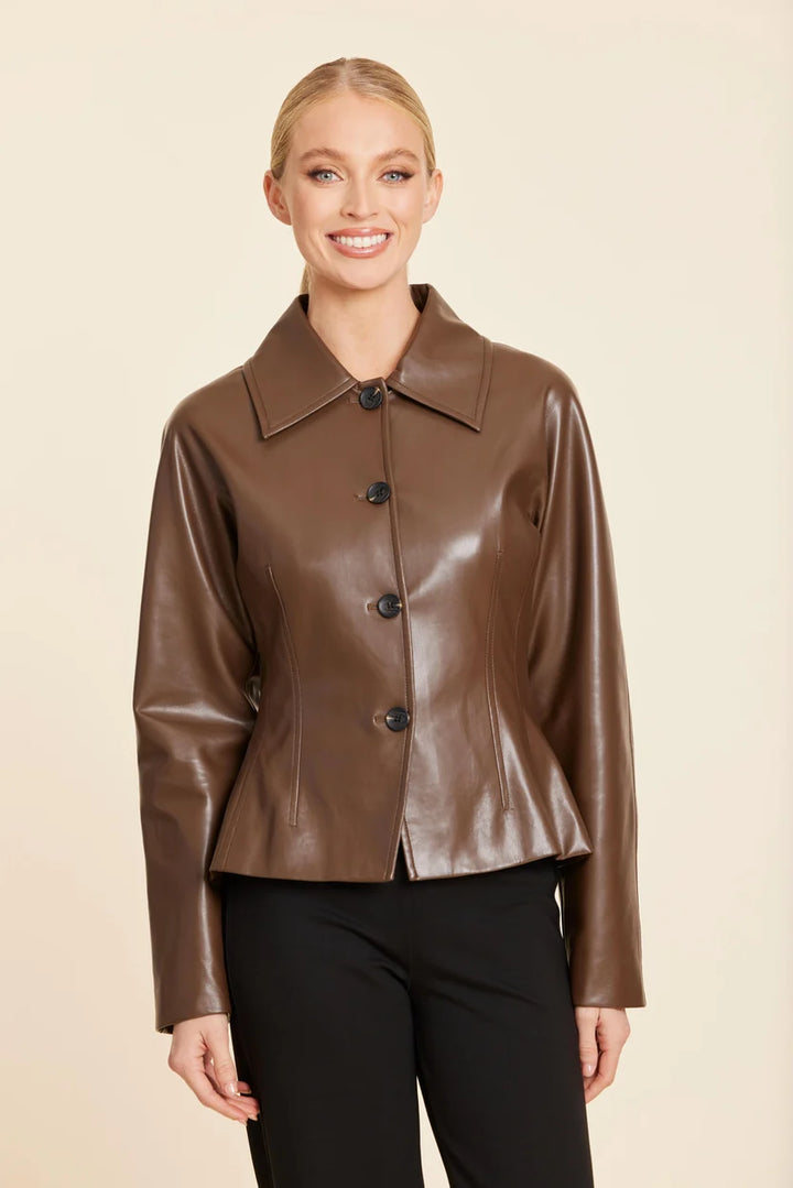 Dolce Cabo-Faux Leather Fitted Shirt Jacket