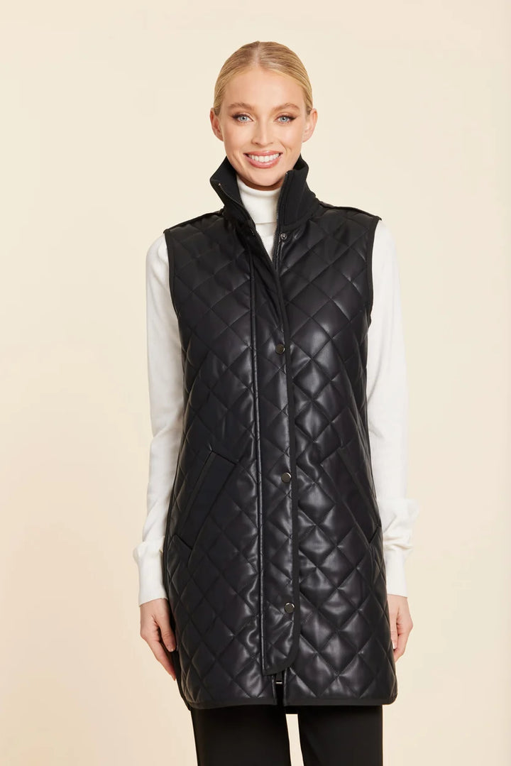 Dolce Cabo-Faux Leather Quilted Vest w/ Side Zippers