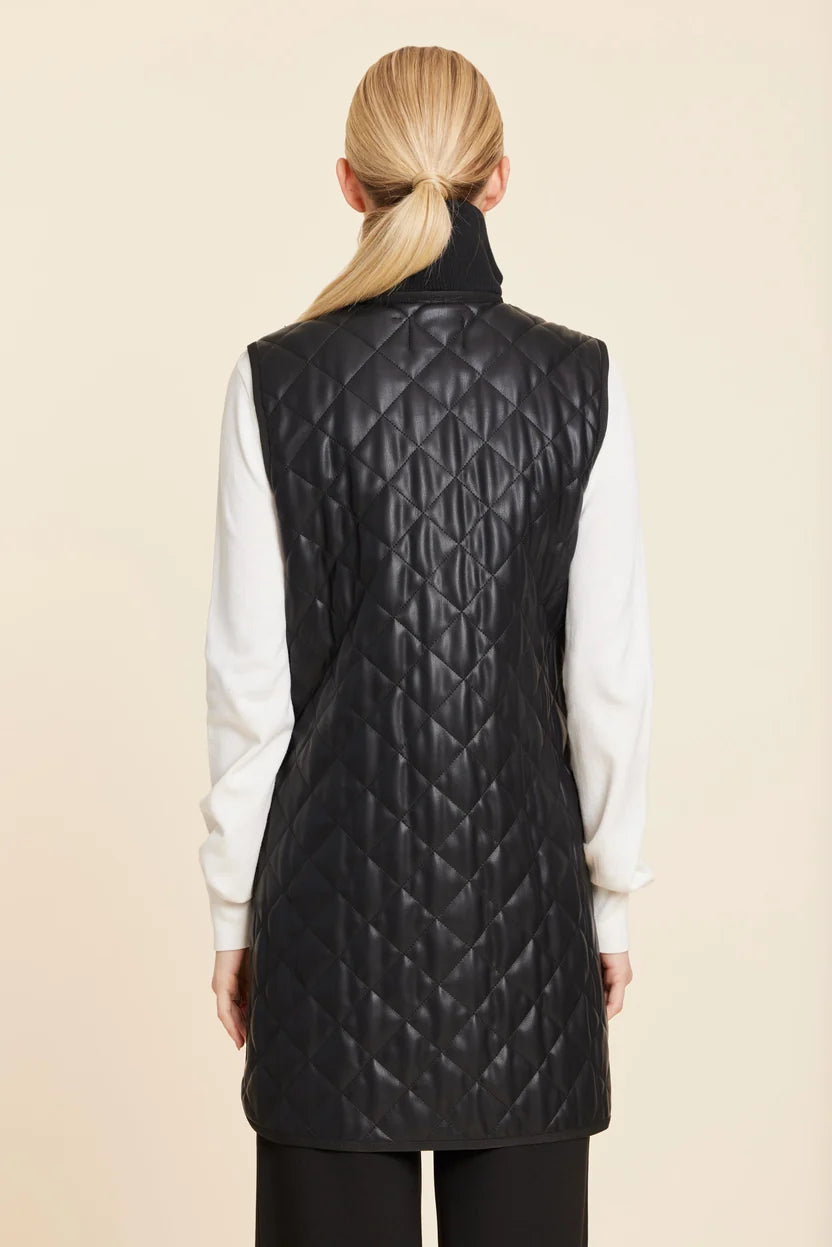 Dolce Cabo-Faux Leather Quilted Vest w/ Side Zippers