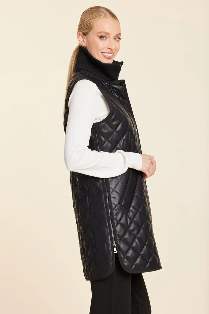 Dolce Cabo-Faux Leather Quilted Vest w/ Side Zippers