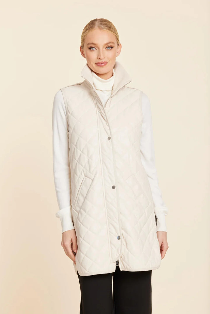 Dolce Cabo-Faux Leather Quilted Vest w/ Side Zippers