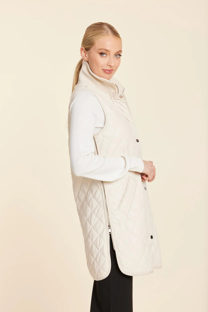 Dolce Cabo-Faux Leather Quilted Vest w/ Side Zippers