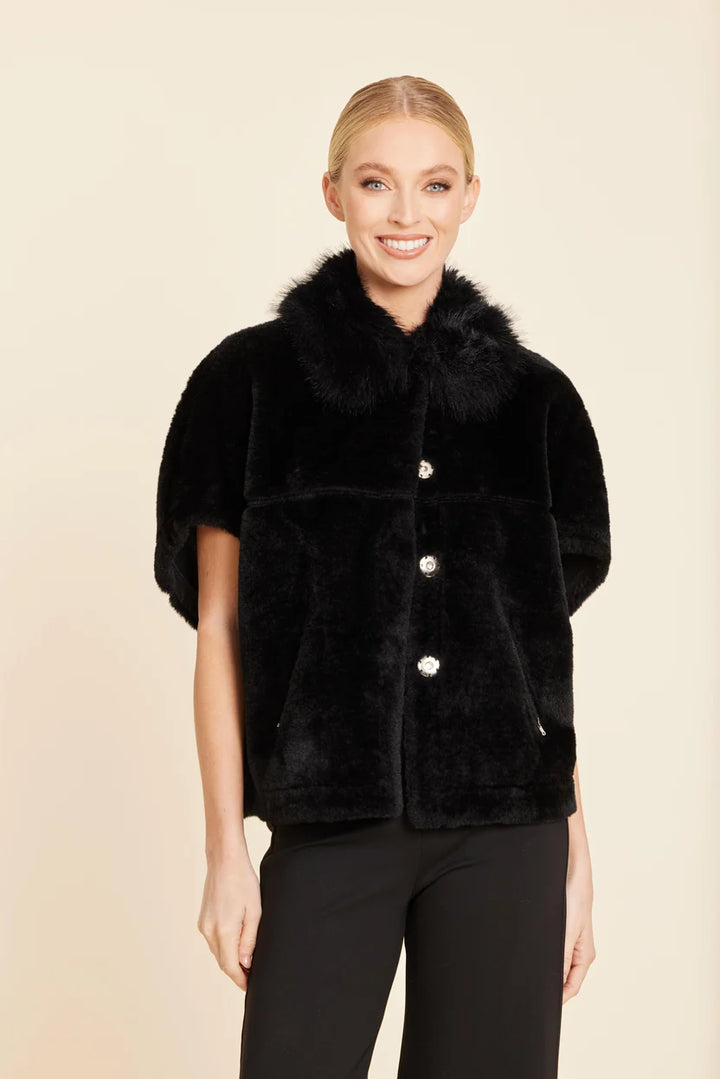 Dolce Cabo-Faux Fur Coccoon Cardigan Black