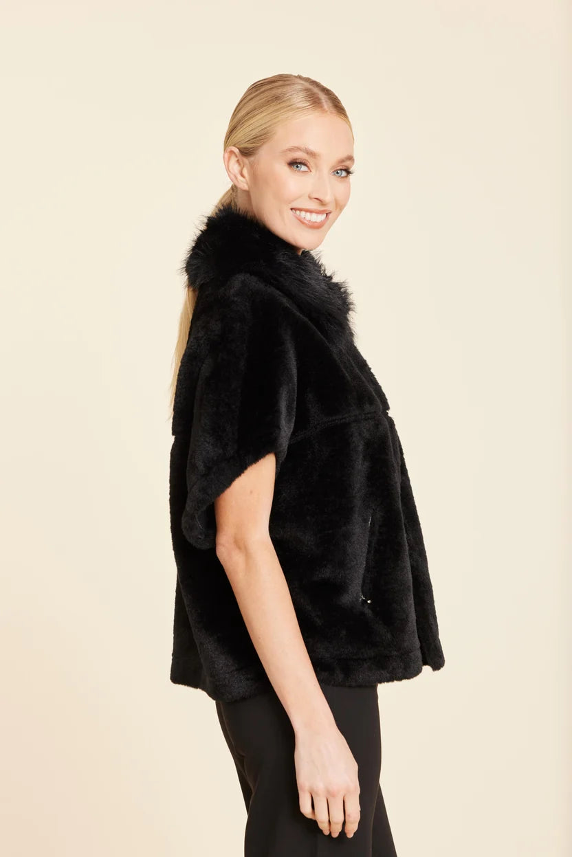Dolce Cabo-Faux Fur Coccoon Cardigan Black