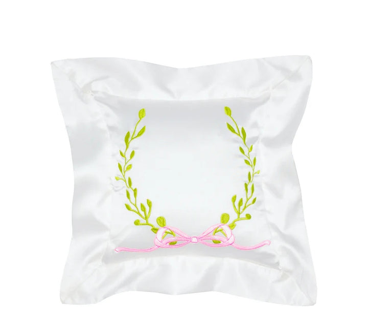 Over the Moon Laurel Satin Pillow - Blue Bow