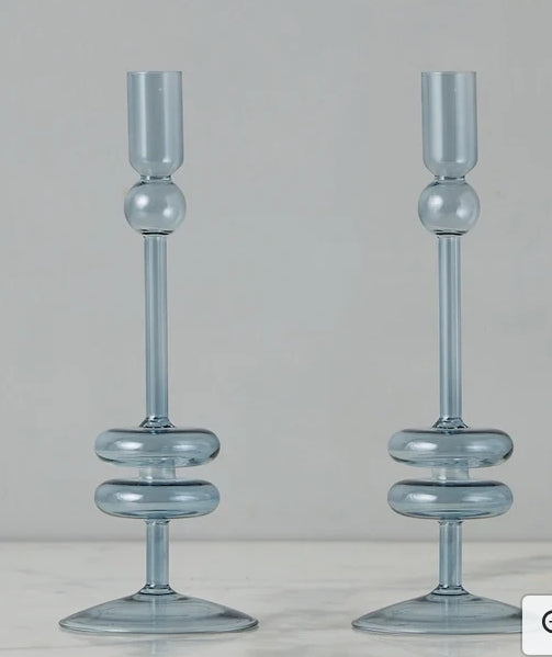 Etu Home Glass Candlestick Pair