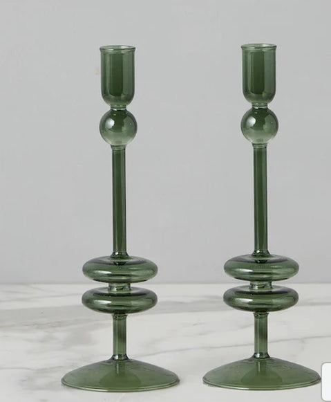 Etu Home Glass Candlestick Pair