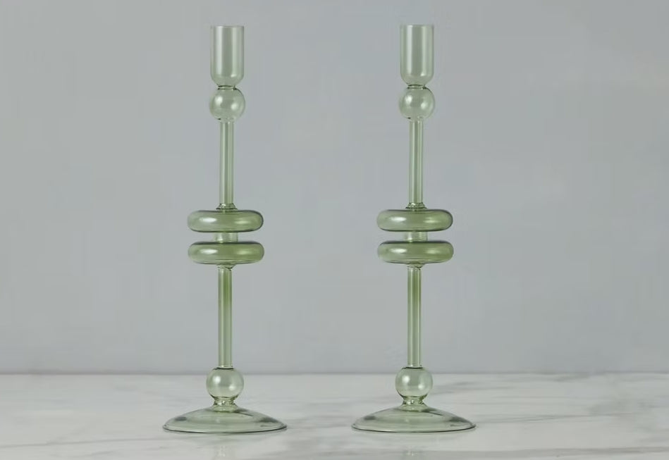 Etu Home Glass Candlestick Pair