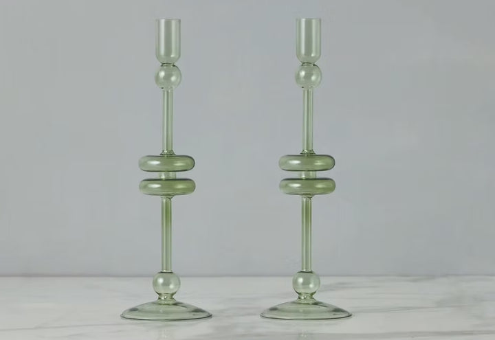 Etu Home Glass Candlestick Pair