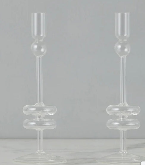 Etu Home Glass Candlestick Pair
