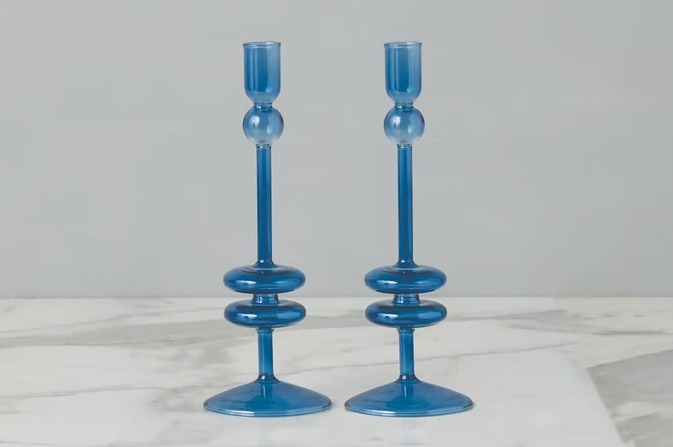 Etu Home Glass Candlestick Pair
