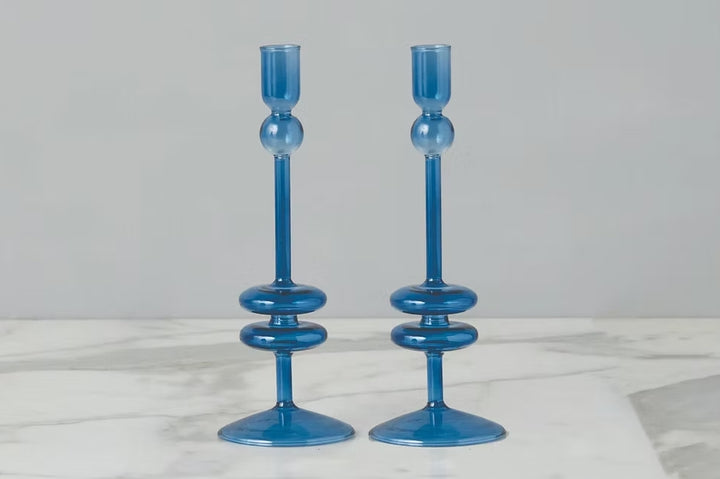 Etu Home Glass Candlestick Pair