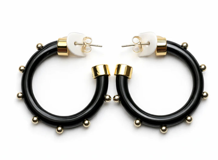 Hoo- Earrings Black w/ Gold Dots