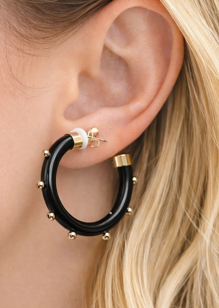 Hoo- Earrings Black w/ Gold Dots
