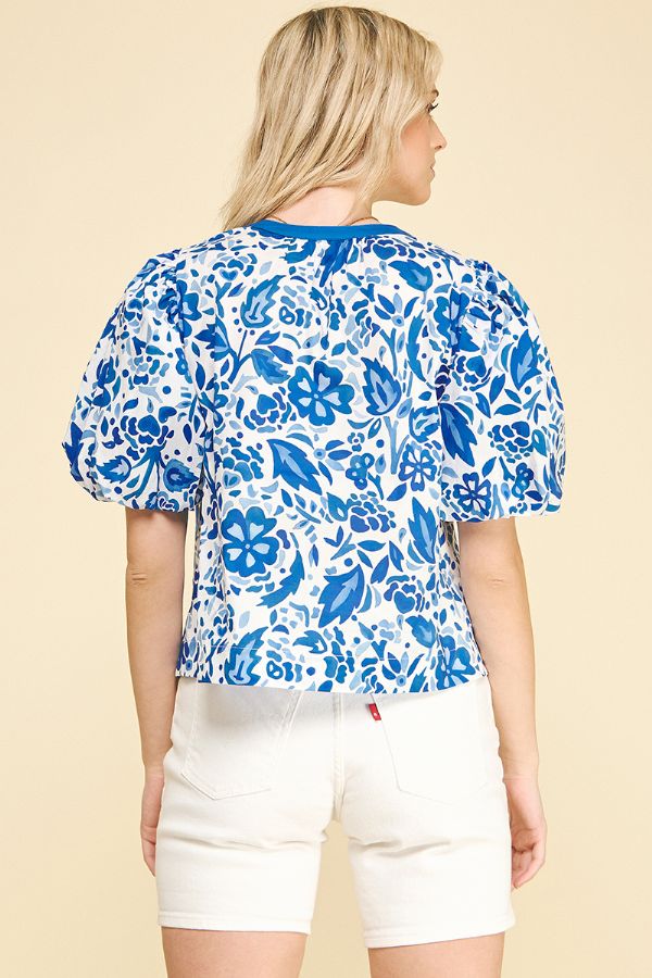 Pinch Floral Print Contrast Detail Blouse
