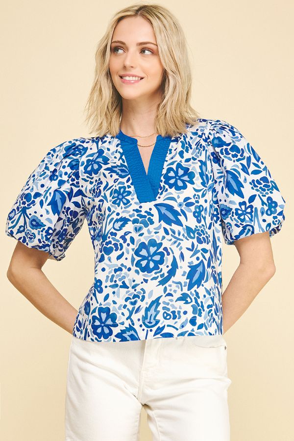 Pinch Floral Print Contrast Detail Blouse