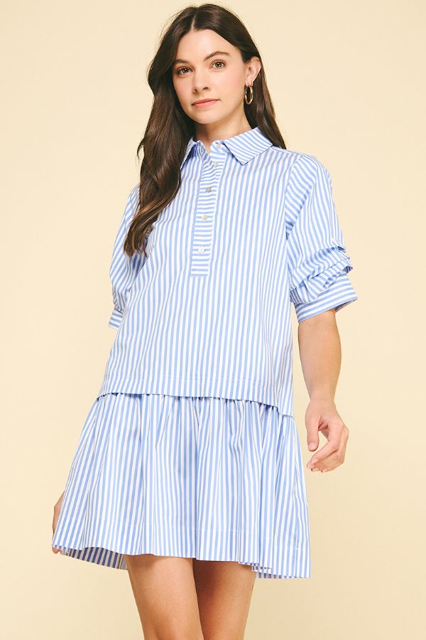 Pinch Striped Button-down Mini Dress Lt. Blue