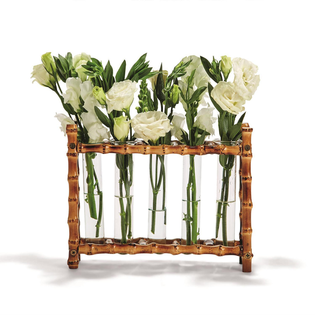Two's Company Natural Bamboo Vase 5 Glass Holder
