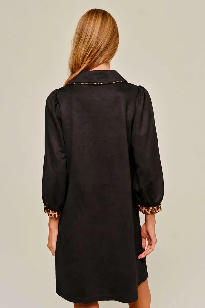 Jodifl Faux Suede Leopard Detail Dress