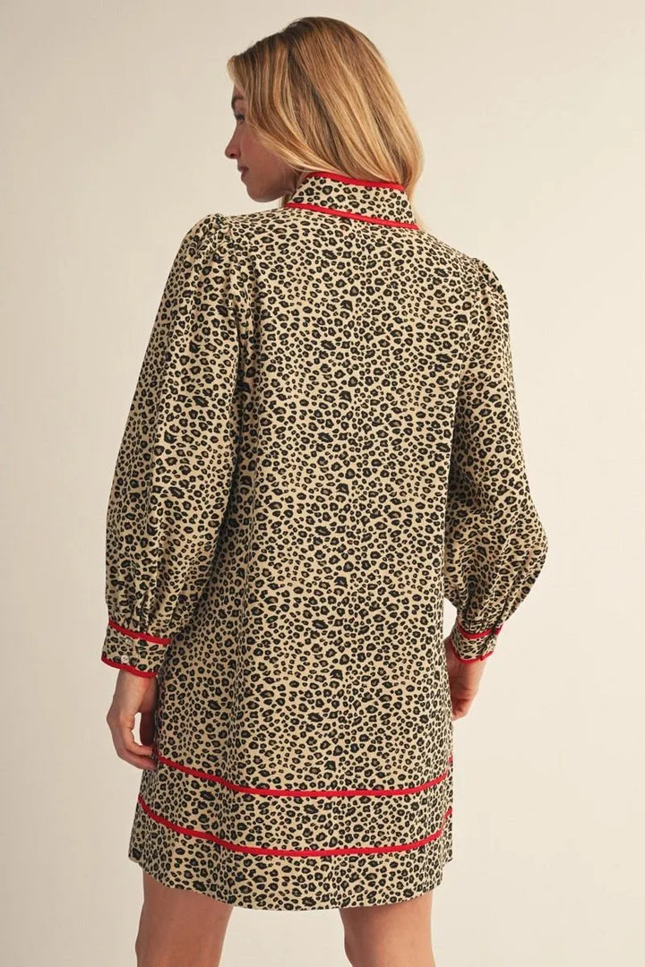 Jodifl-Leopard Denim Dress w/Red Trim