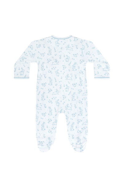 Nellapima- Blue Bunny Toile Crossover Footie Blue