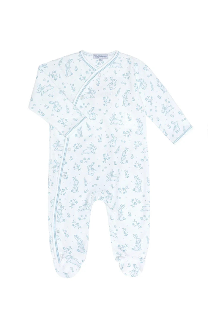 Nellapima- Blue Bunny Toile Crossover Footie Blue