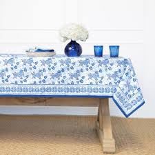 Pomegranate Pineapple Party Blue & White Tablecloth 60x90