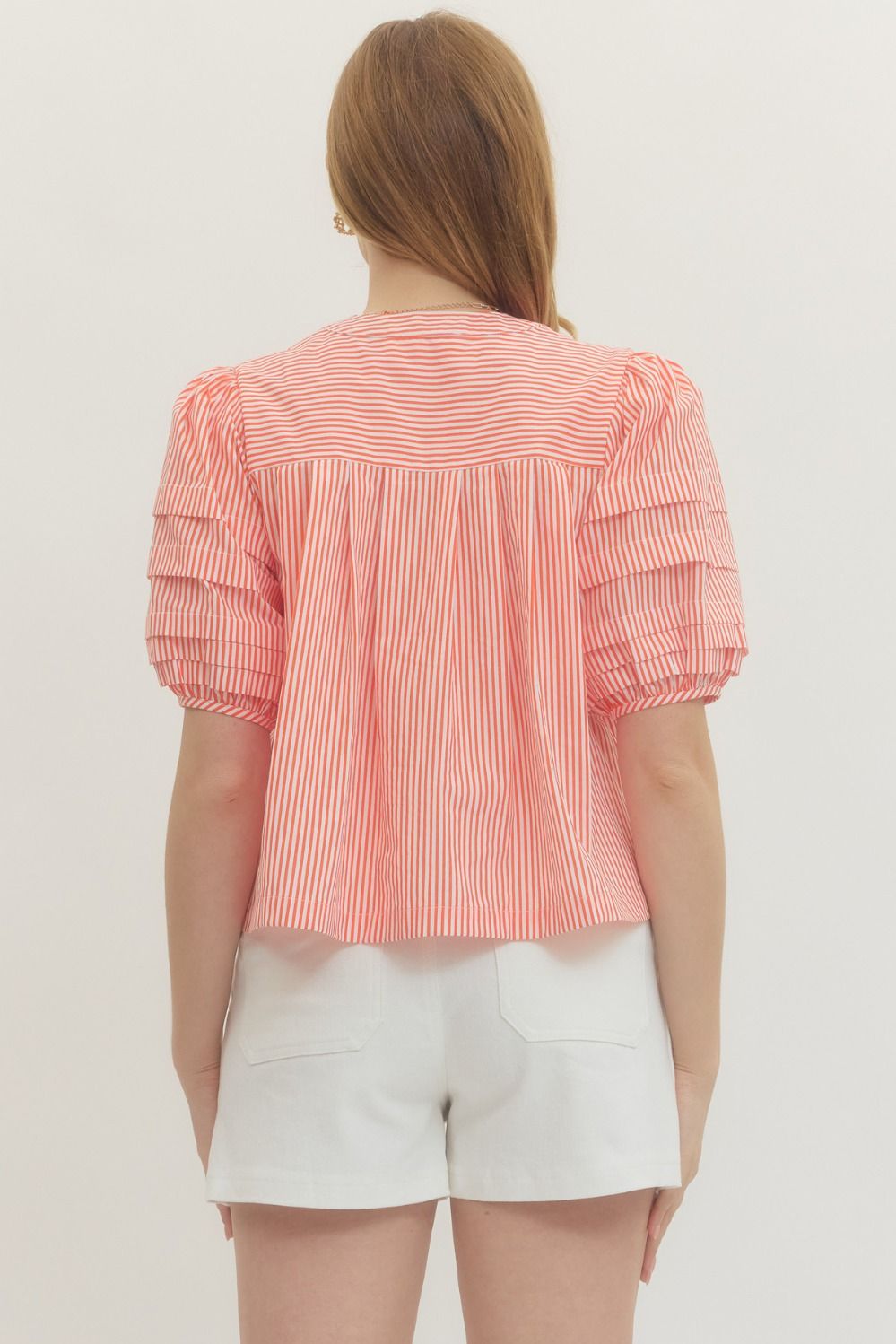 Entro Orange Stripe Puff Sleeve Top