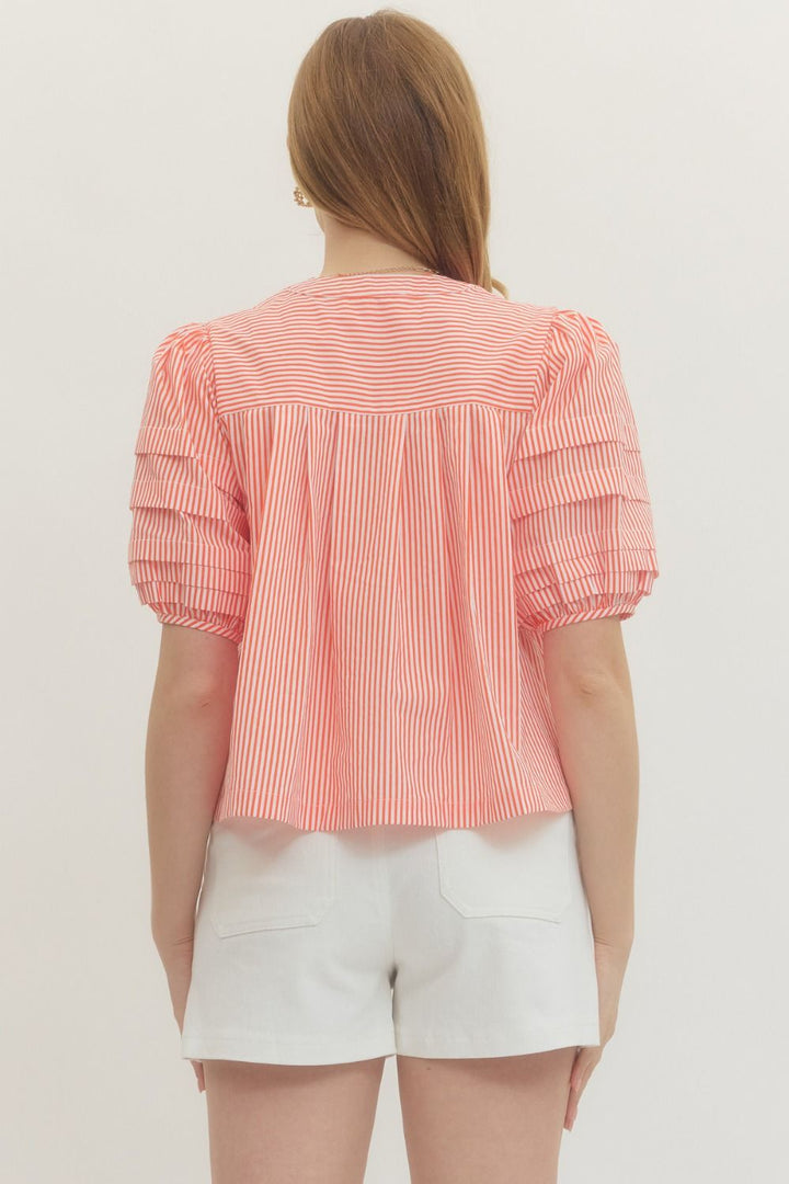 Entro Orange Stripe Puff Sleeve Top