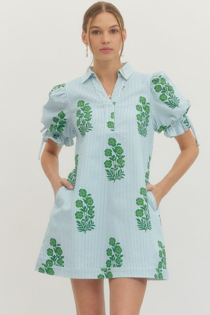 Entro Striped Floral Print Mini Dress