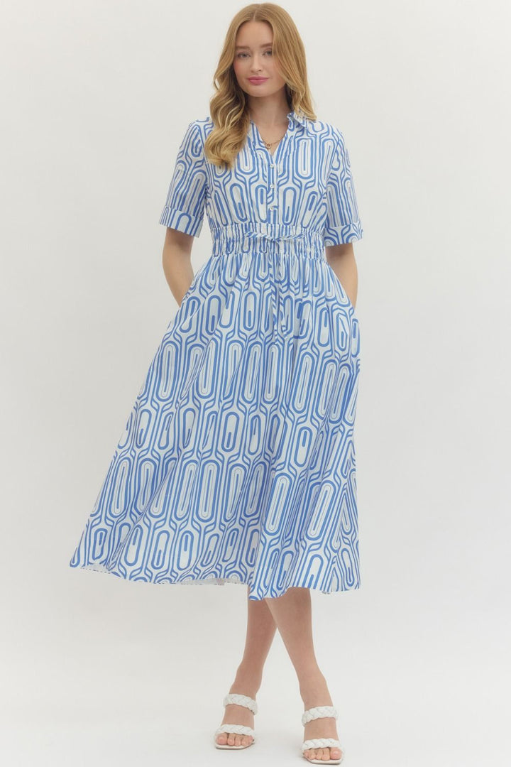 Entro Geometric Print Midi Dress
