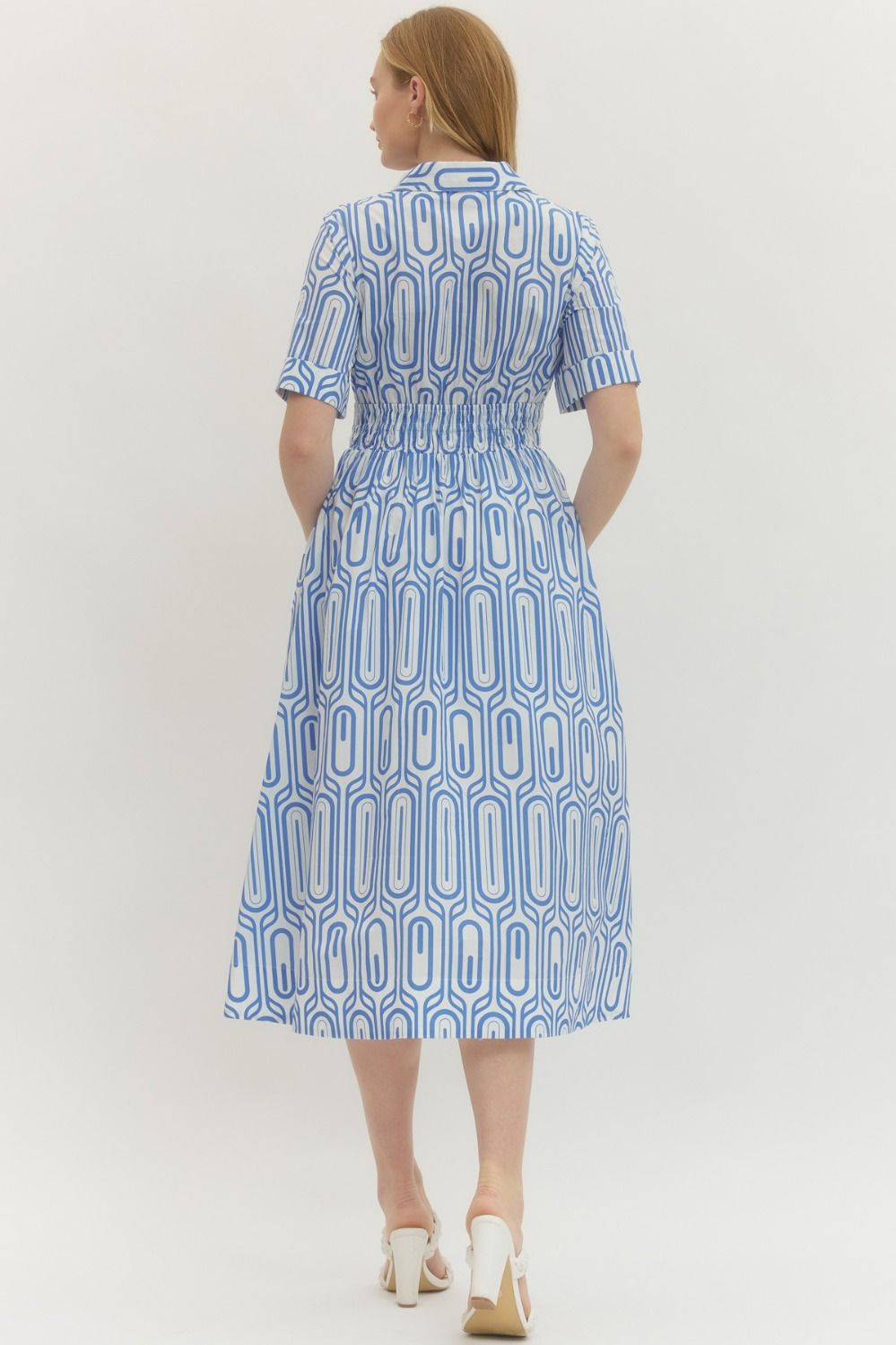 Entro Geometric Print Midi Dress