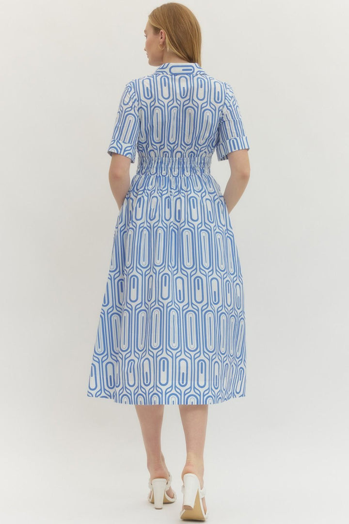 Entro Geometric Print Midi Dress