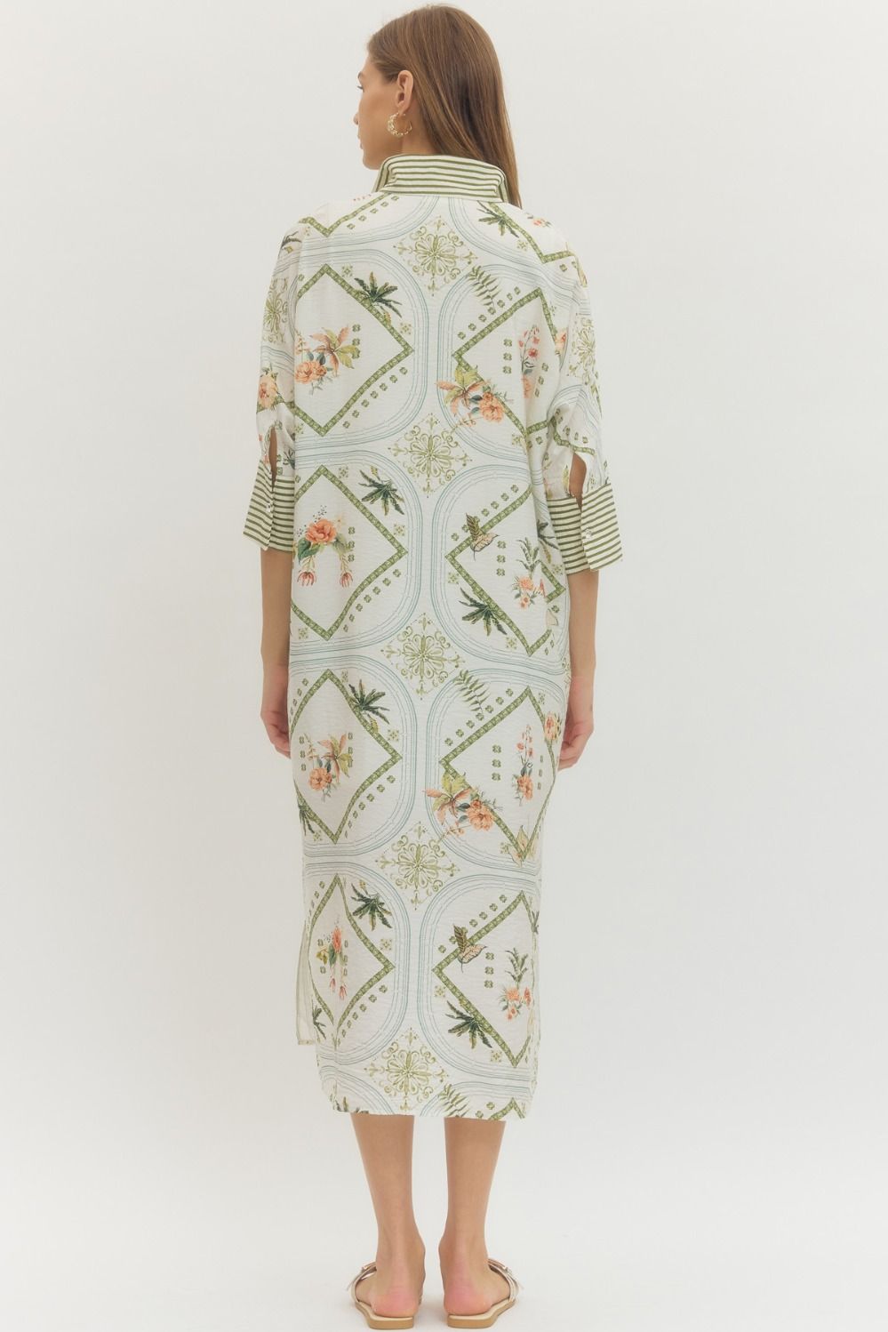 Entro Scarf Print 3/4 Sleeve Midi Dress