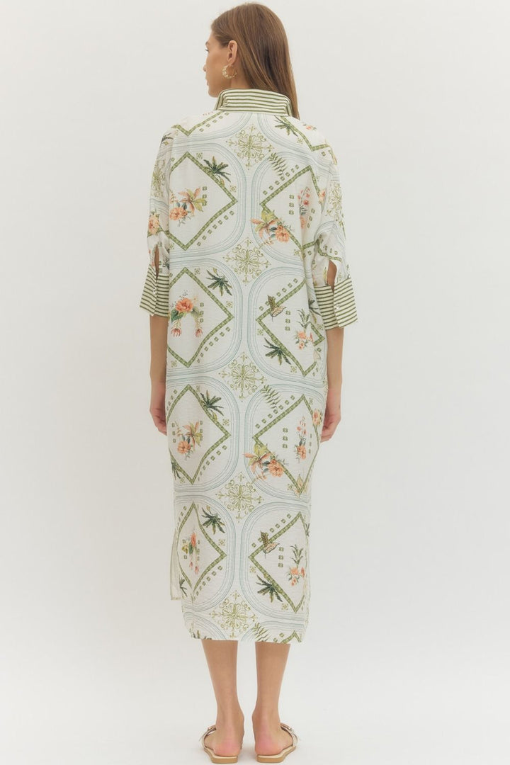 Entro Scarf Print 3/4 Sleeve Midi Dress