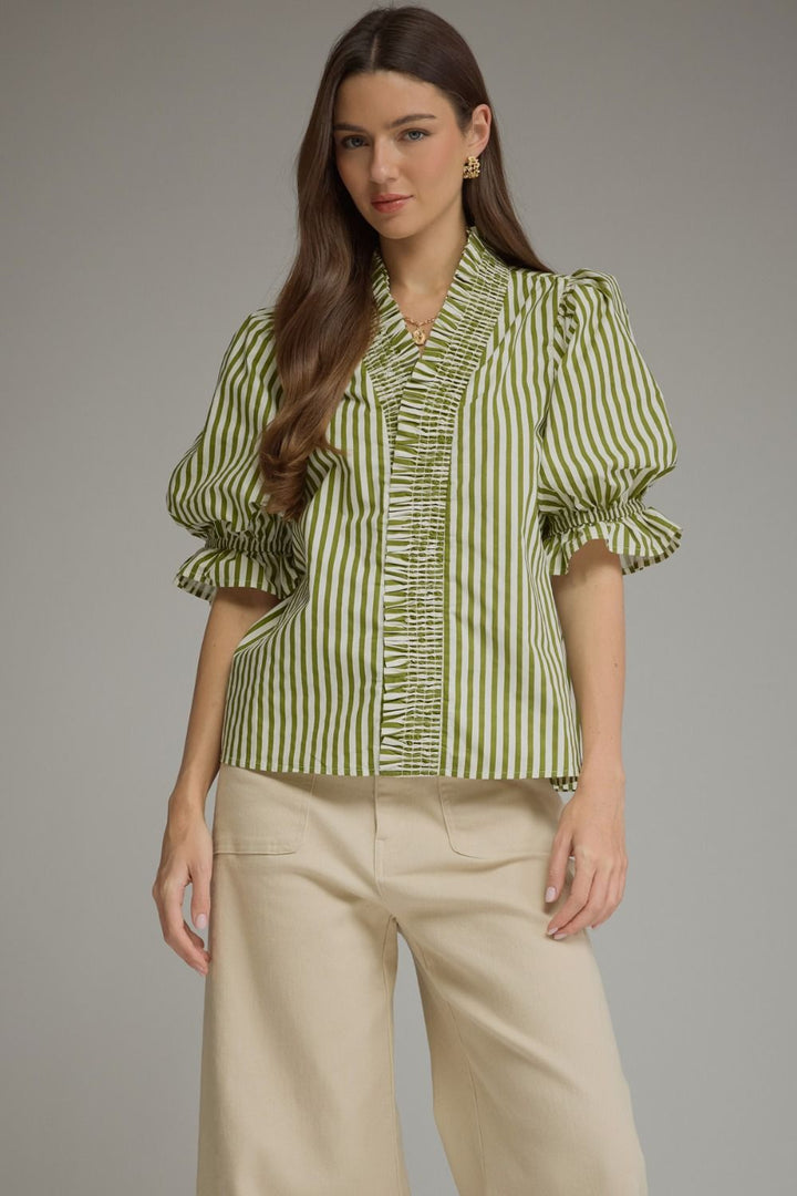 Entro Olive Striped Top