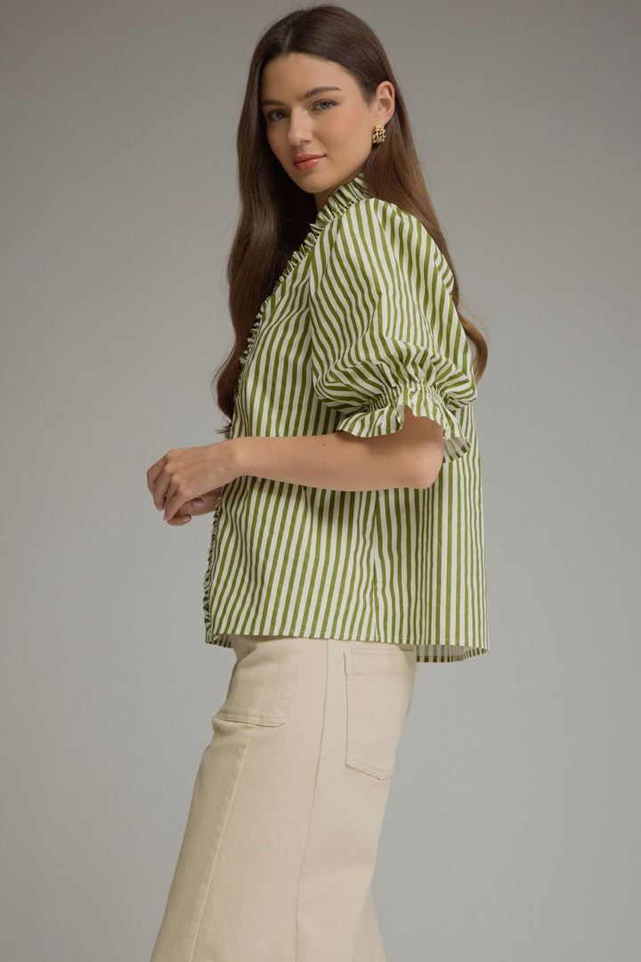 Entro Olive Striped Top