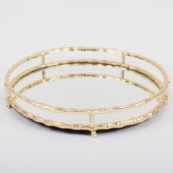 8 Oak Lane Gold Bamboo Round Mirrored Tray