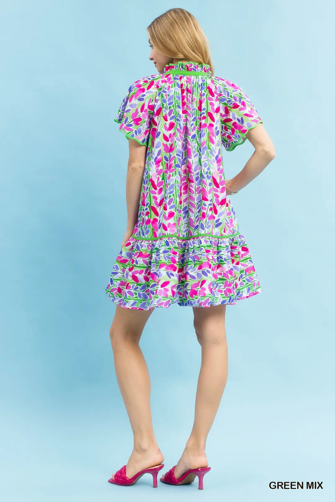 Umgee Lining Vine Print Butterfly Sleeve Dress