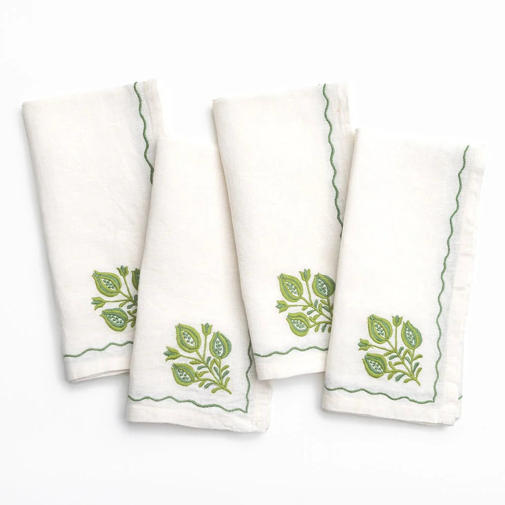 Pomegranate Trio Green Napkin Set of 4