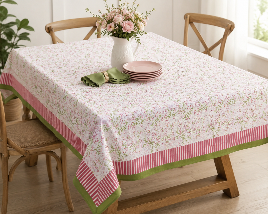 Pomegranate Floral & Berries Pink & Green Tablecloth 60"x120"