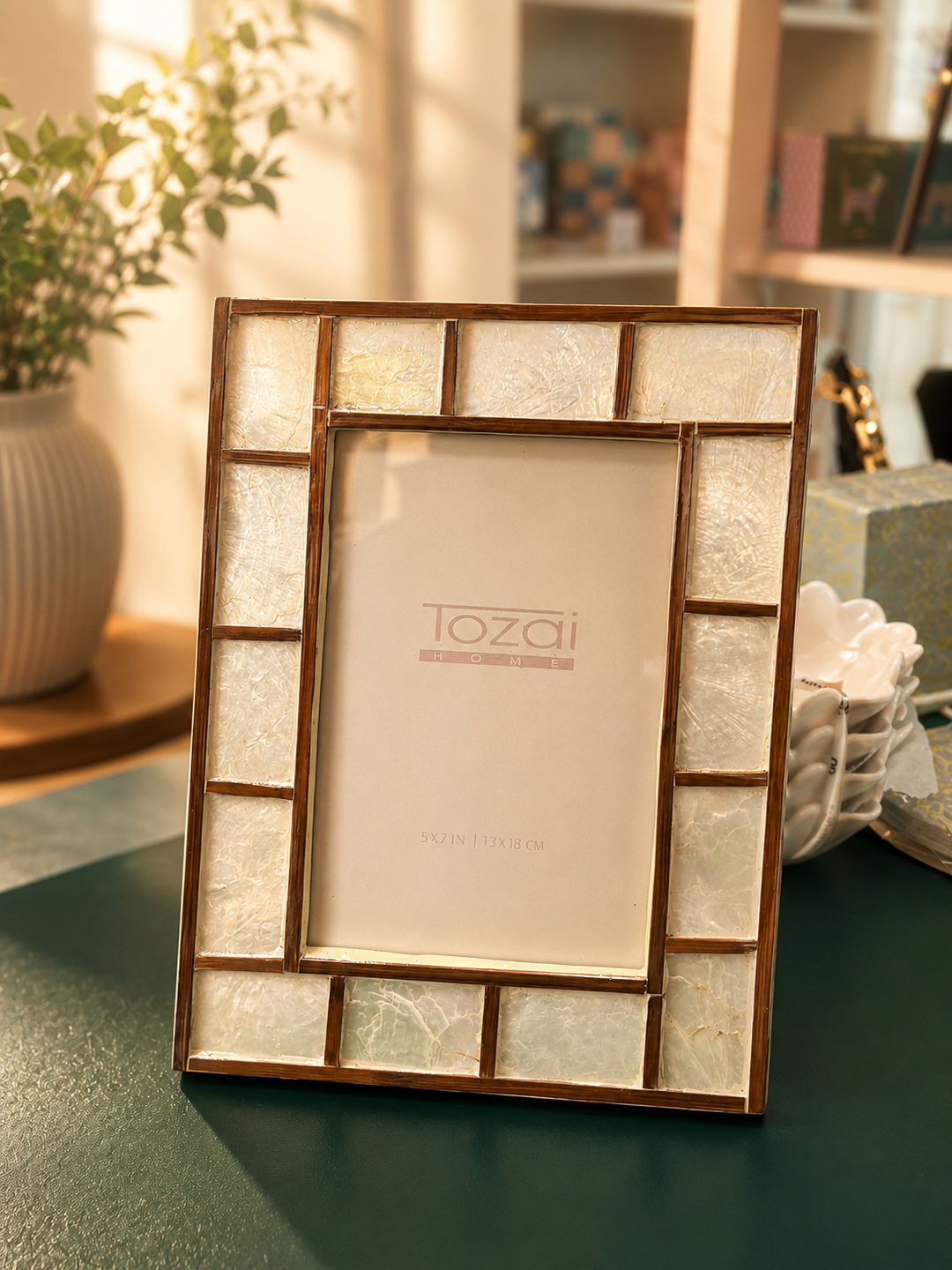Two's Company Hand Inlaid Bamboo/Capiz Shell Photo Frame 5x7
